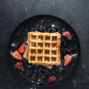 square waffle with strawberries